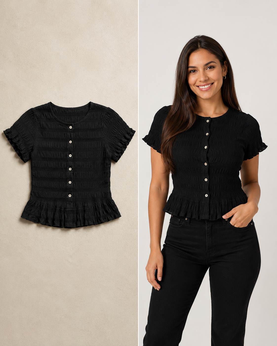 Blusa smock negra con botones